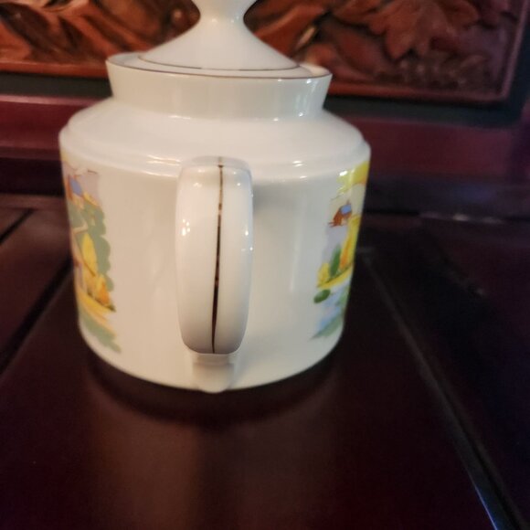 Rare Find Vintage Hand Painted Ceramic Teapot Countryside Theme Farmhouse - Picture 3 of 13